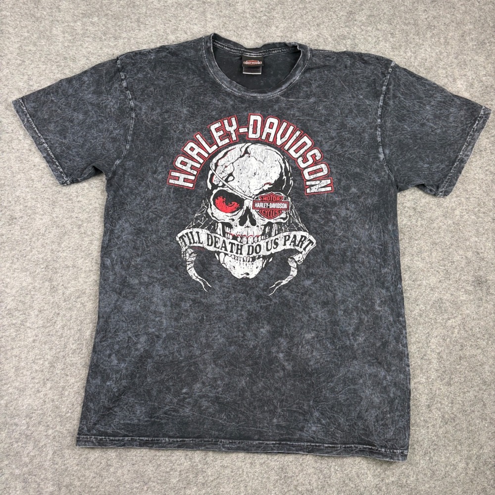 Y2K Harley Davidson Graphic Tee Mens Large Black Till Death Do Us Part Skull 00s